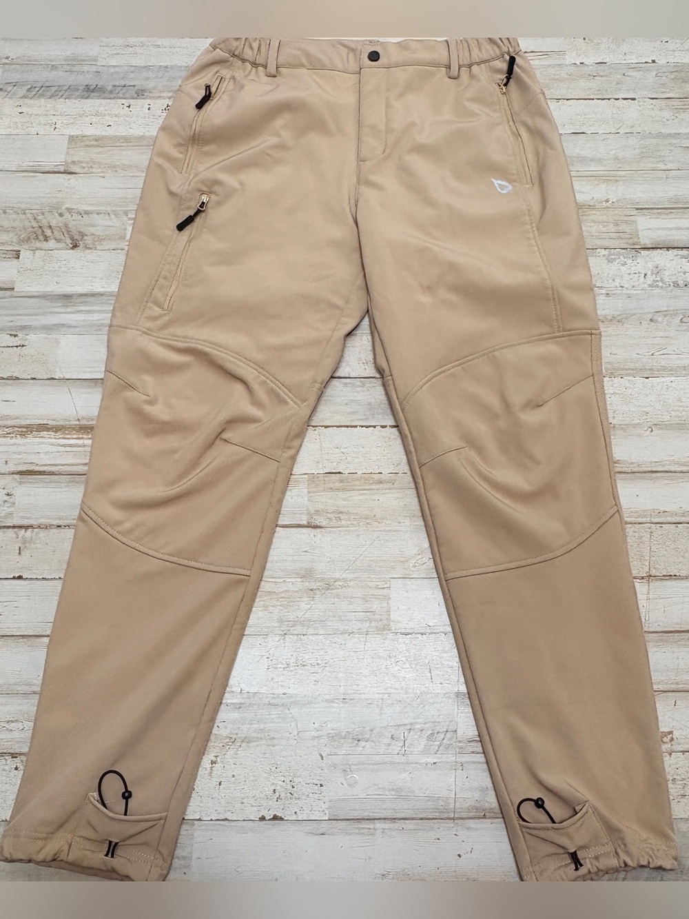 Baleaf Women's Beige Laureate Thermal Stretch Waist Hiking Cargo Pants Large